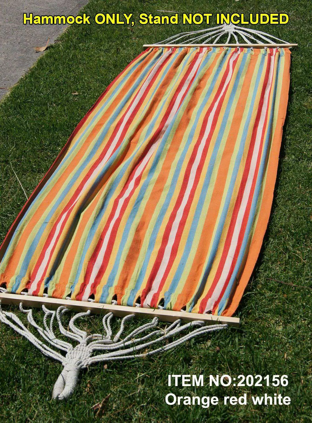 Single Size Cotton Canvas Hammock with Wooden Spreader Bar