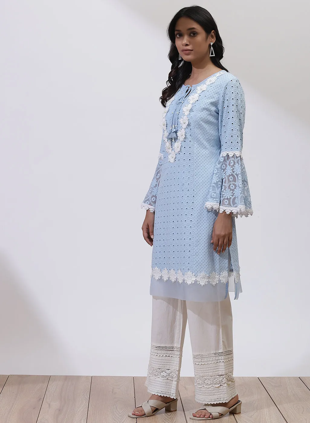 Sky Blue Phool Collection Schiffli Kurta