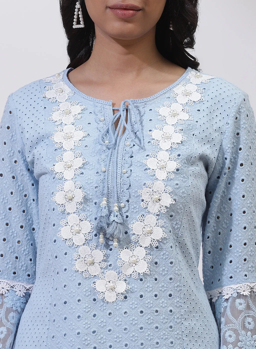 Sky Blue Phool Collection Schiffli Kurta