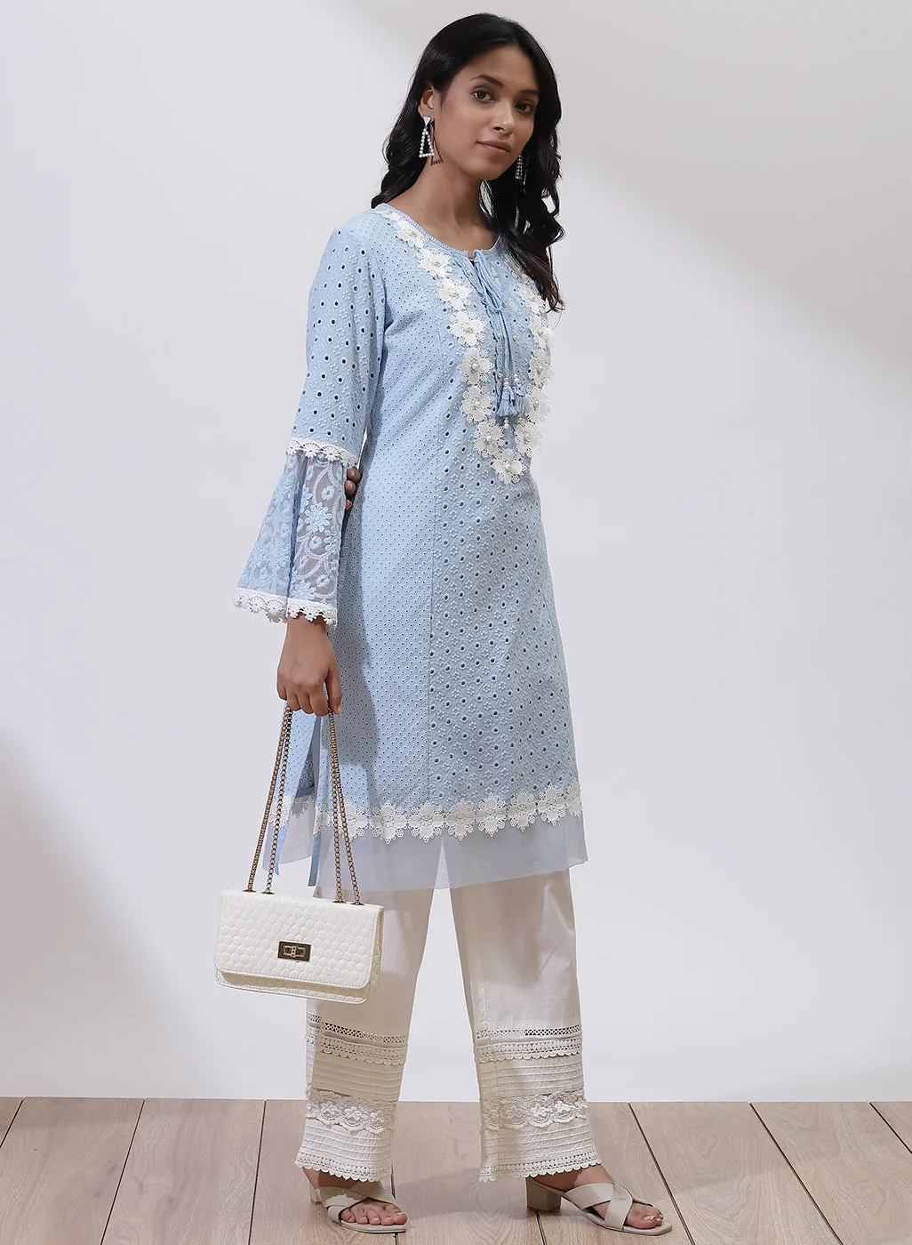 Sky Blue Phool Collection Schiffli Kurta