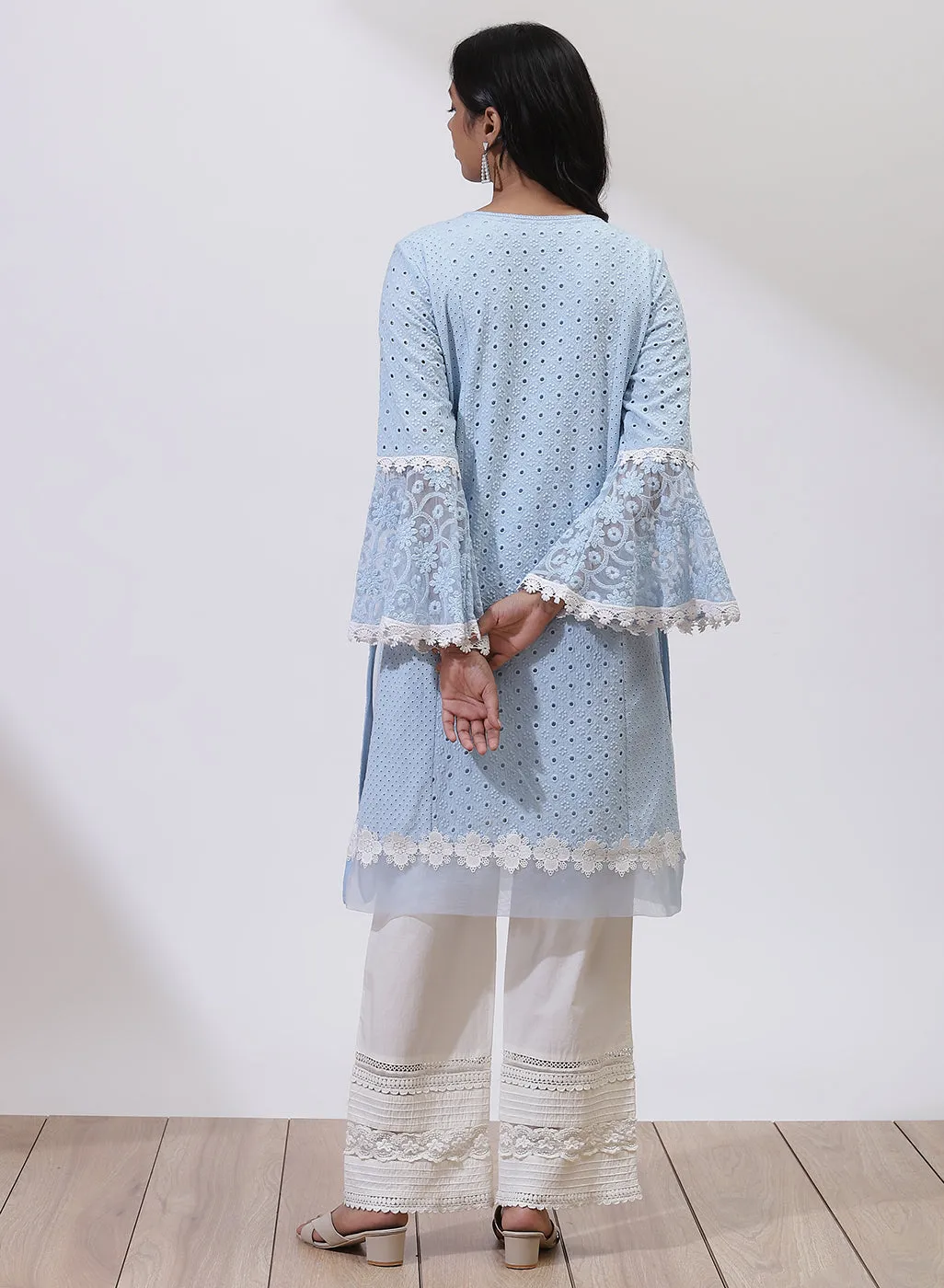 Sky Blue Phool Collection Schiffli Kurta