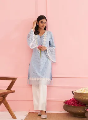 Sky Blue Phool Collection Schiffli Kurta