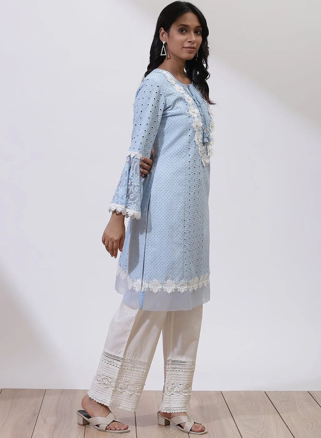 Sky Blue Phool Collection Schiffli Kurta