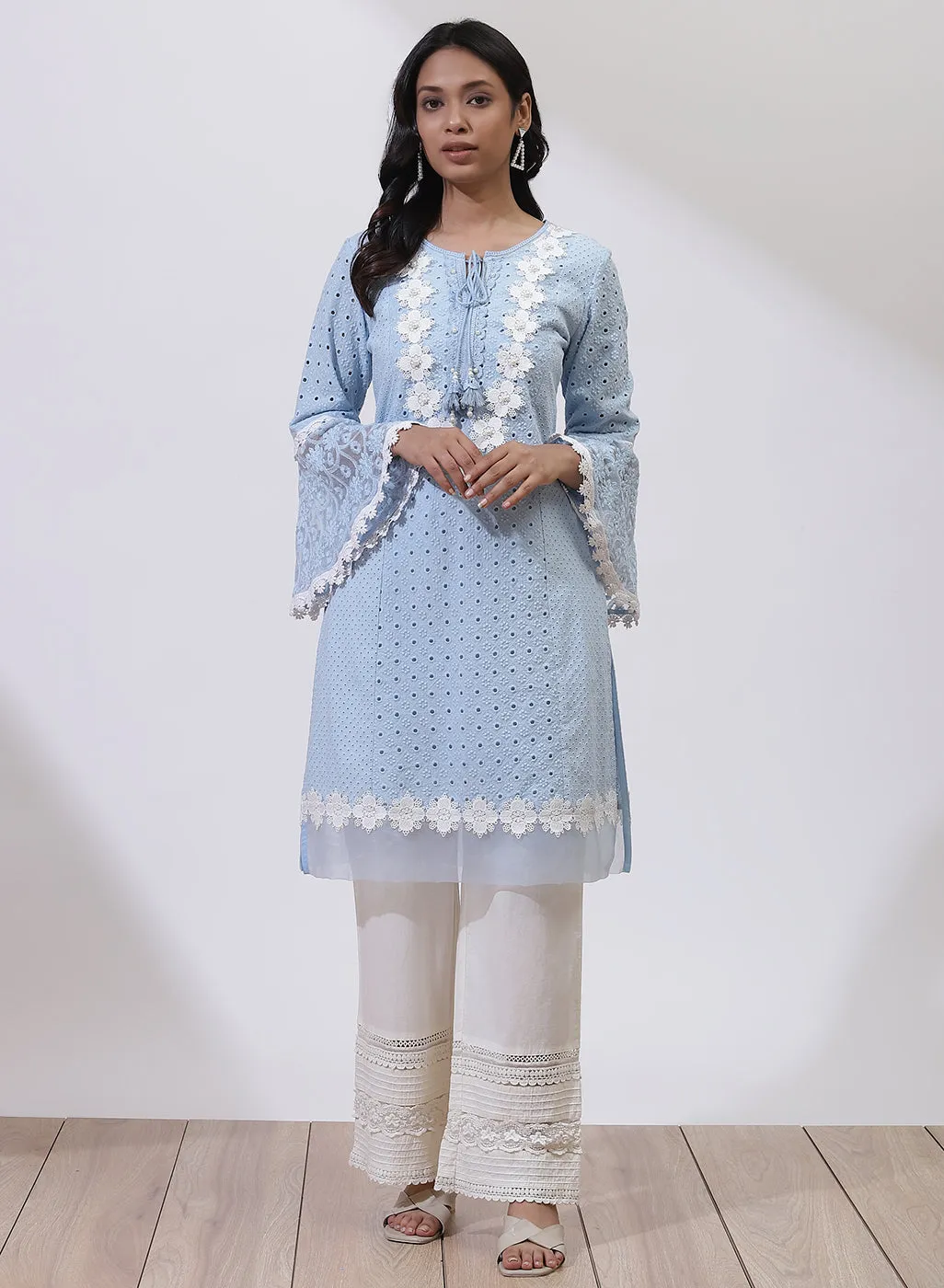 Sky Blue Phool Collection Schiffli Kurta