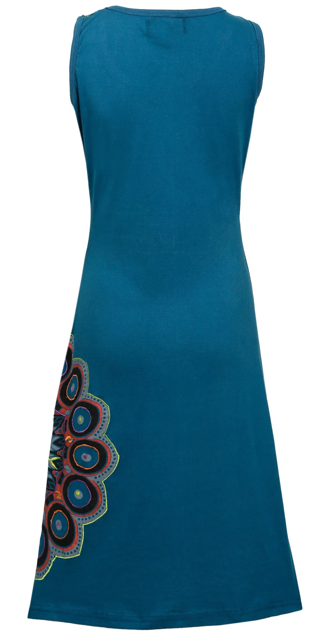 Sleeveless Dress With Side Feather Design Patches.