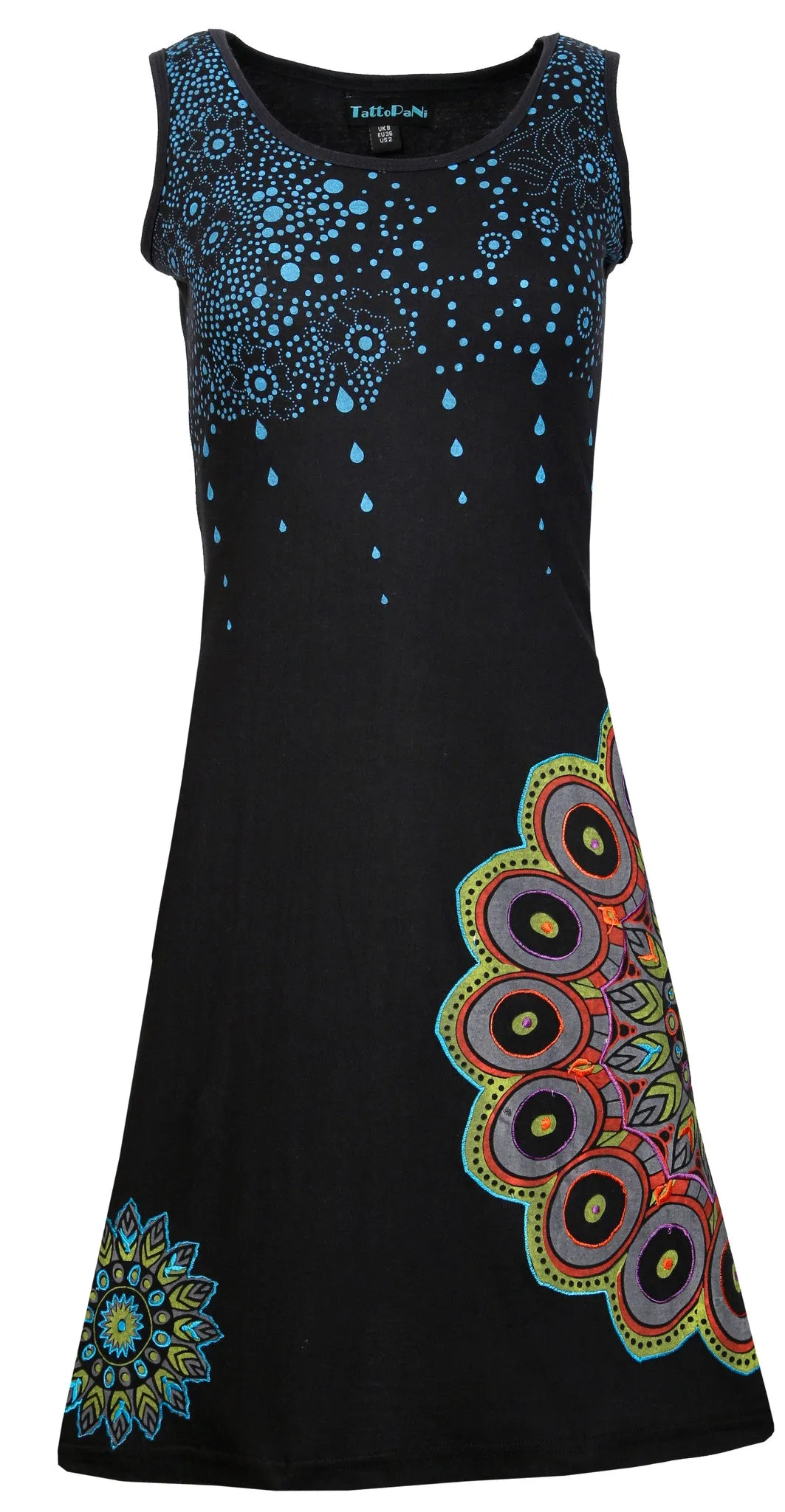 Sleeveless Dress With Side Feather Design Patches.