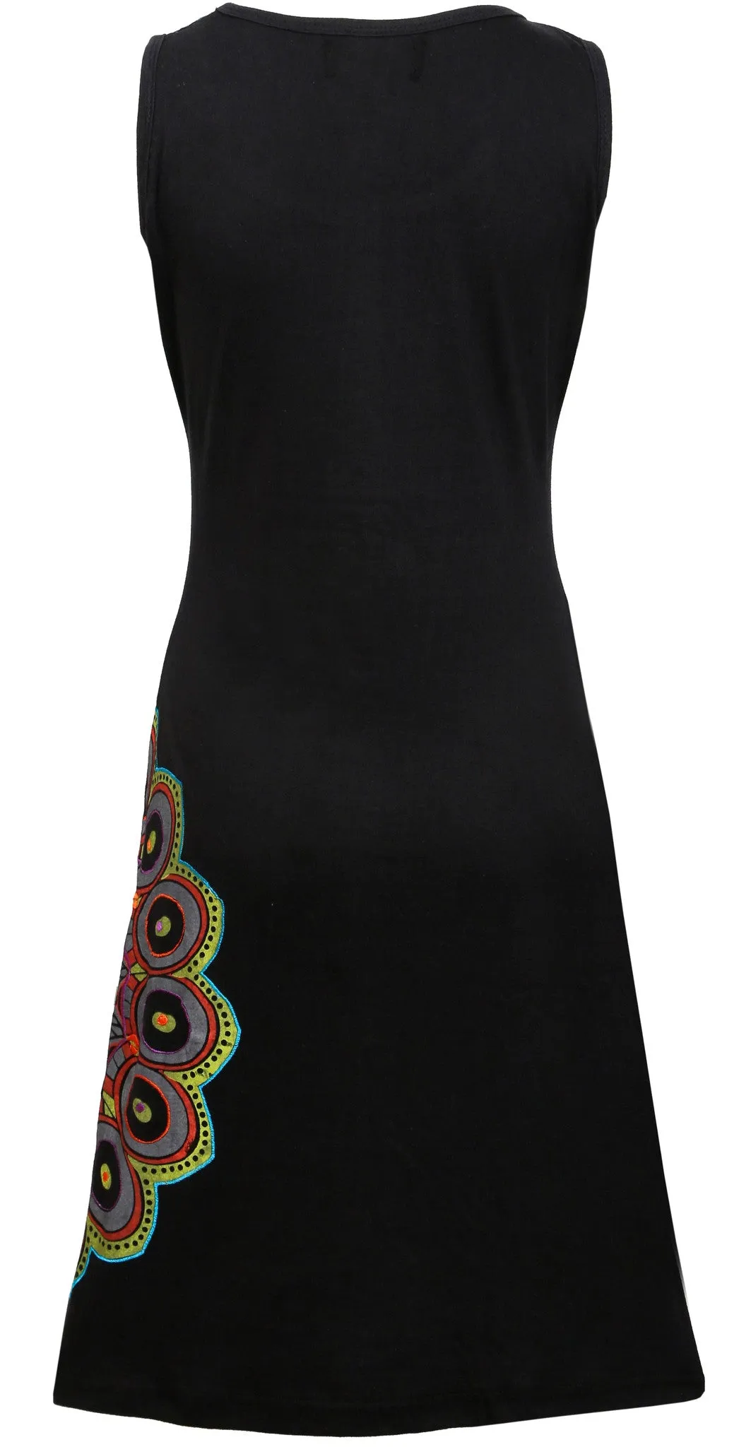 Sleeveless Dress With Side Feather Design Patches.