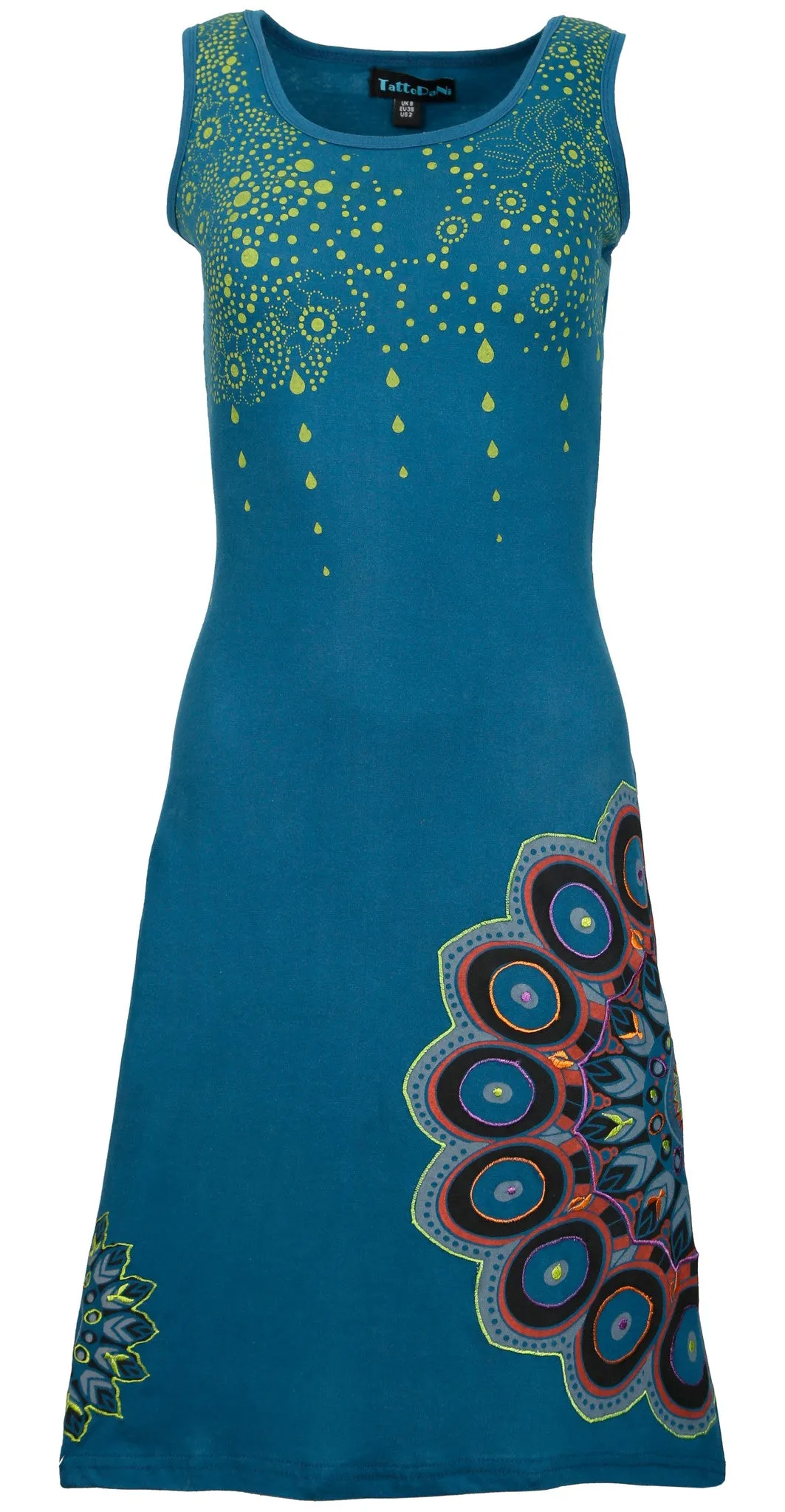 Sleeveless Dress With Side Feather Design Patches.