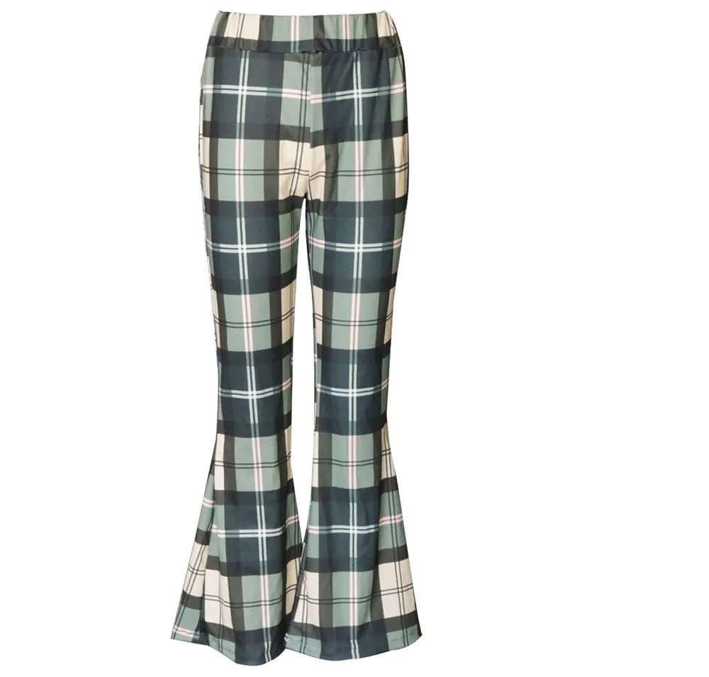 Slimming Checked Wide Leg Flared Trousers Palazzo pants