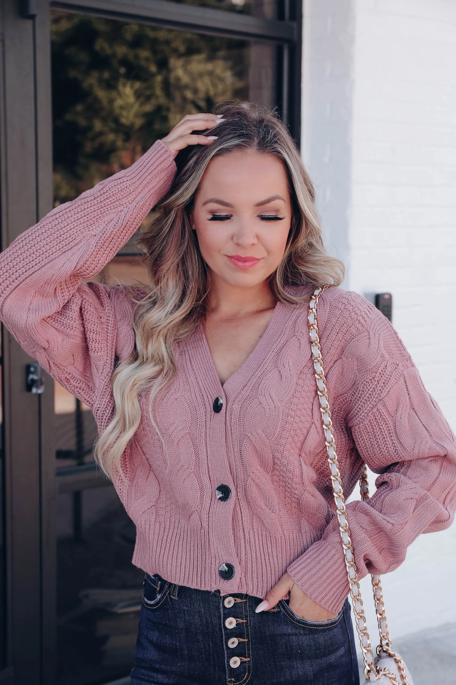 Snuggly Button Up Cropped Cardigan - Mauve