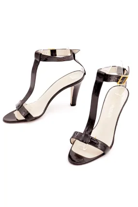 S/S 1994 Isaac Mizrahi Black T Strap Patent Leather Heels