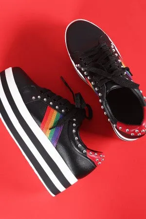 Studded Lace-Up Stripe Flatform Sneaker