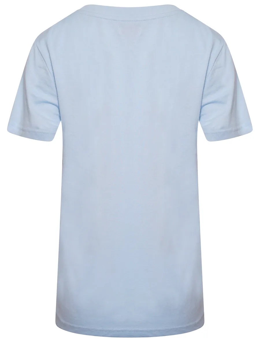 Surfs Up Motif Cotton Crew Neck T-shirt in Angel Falls Blue - South Shore