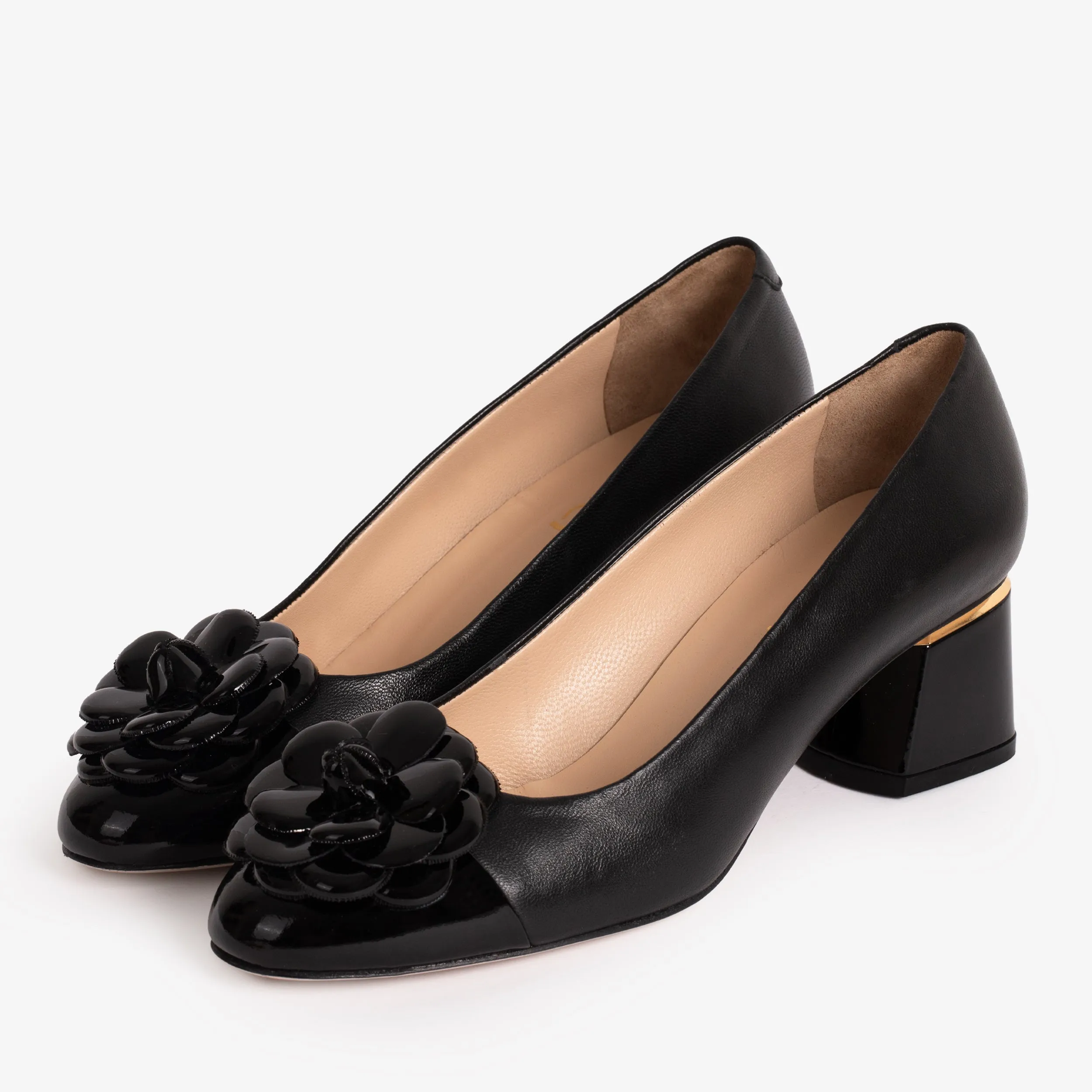 The Diva Black Leather Cap Toe Block Heel Pump Women Shoe