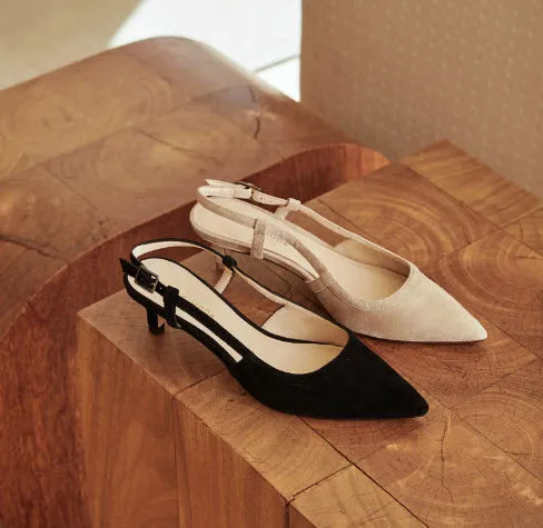 The Posted Sling Almond Toe Pump in Black