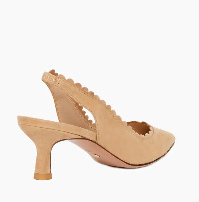 The Scallop Edge Sling Pump in Latte