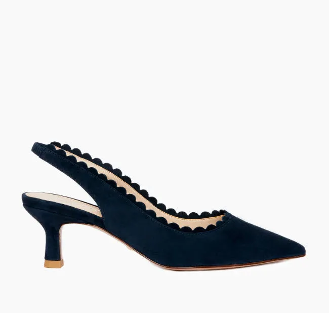 The Scallop Edge Sling Pump in Midnight