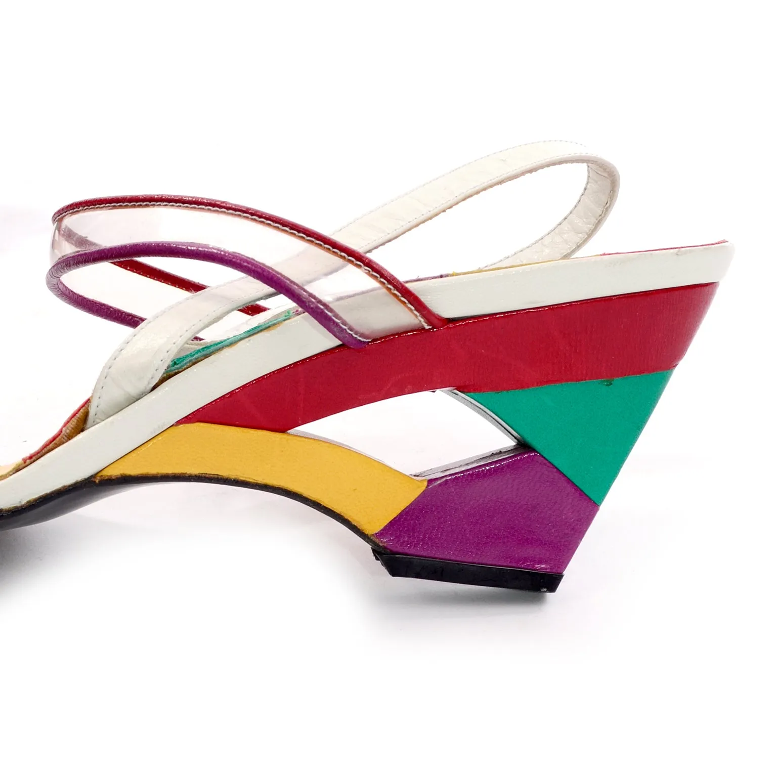 Unworn Stuart Weitzman Rainbow Leather Cutout Wedges w/ PVC Straps 38