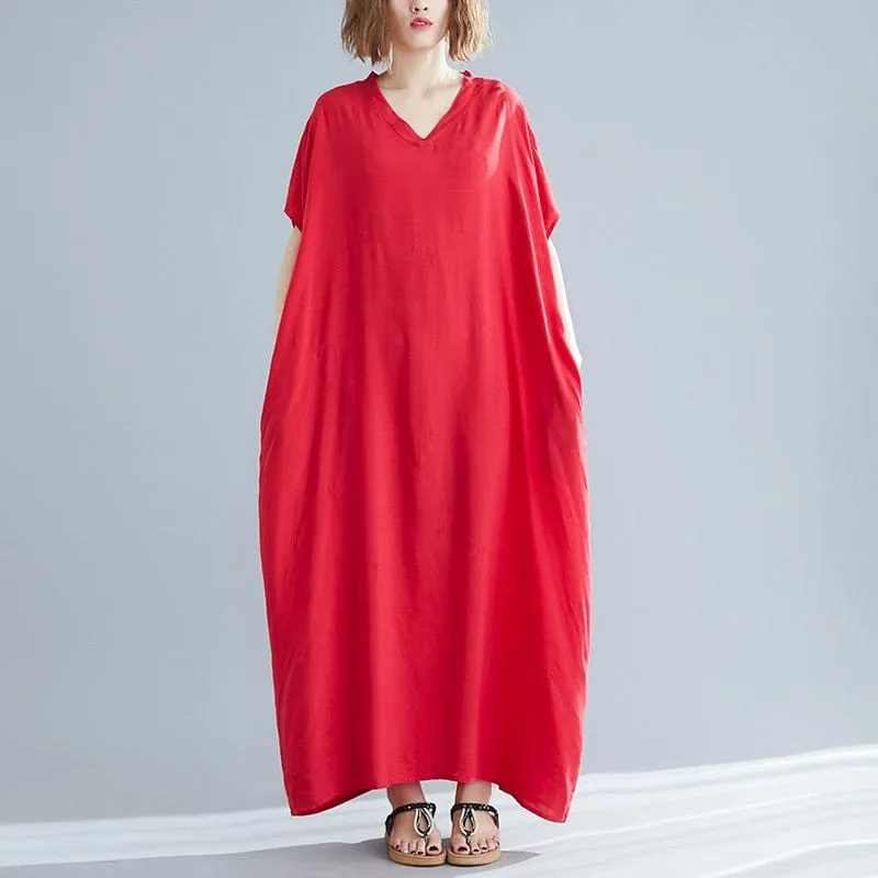 V-Neck Batwing Sleeve Solid Robe