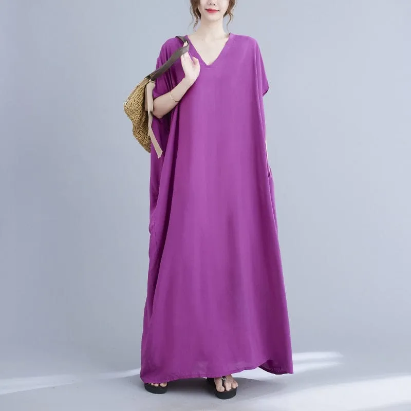 V-Neck Batwing Sleeve Solid Robe