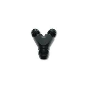 Vibrant Performance Y Block Fitting 8 AN Male Inlet Dual 6 AN Male Outlets Aluminum - Black Anodize