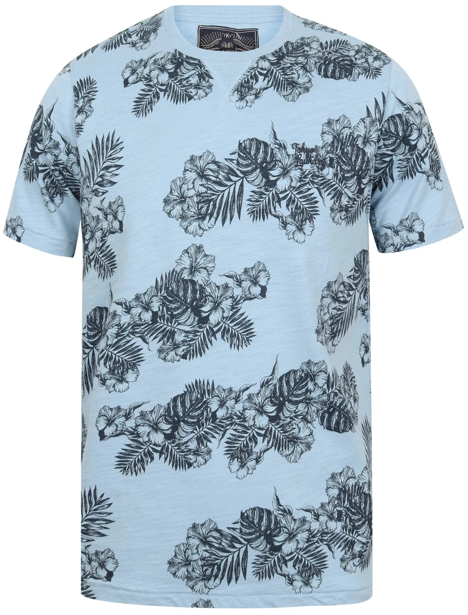 Waiuku Tropical Printed Cotton Slub T-Shirt In Angel Falls Blue - Tokyo Laundry