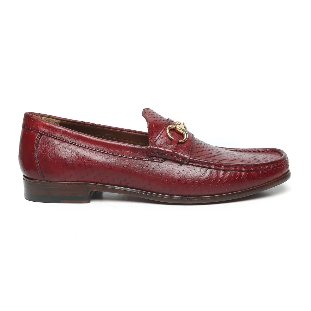 Wine Horsebit Snake Scales Leather Loafers with Leather Sole by Brune & Bareskin