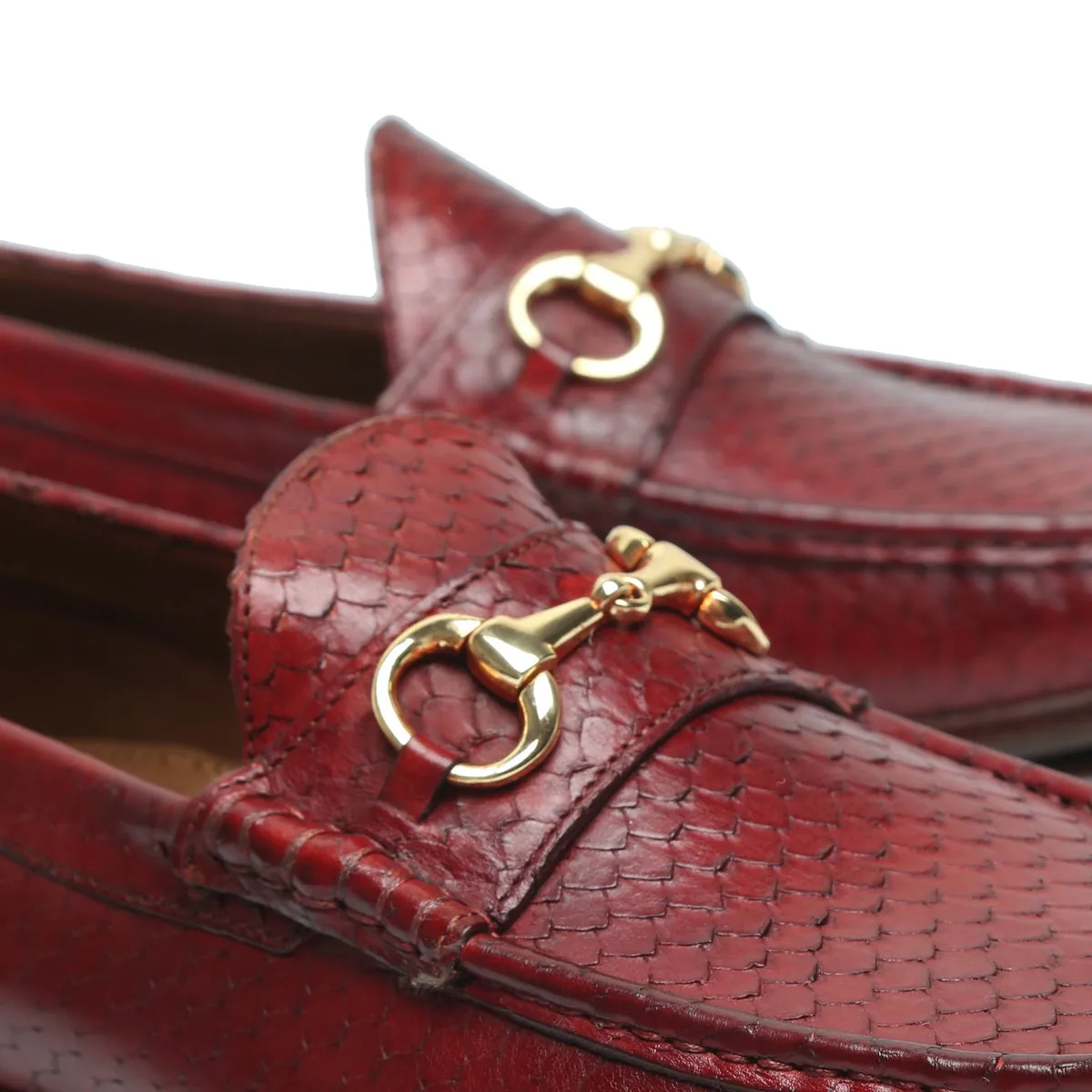 Wine Horsebit Snake Scales Leather Loafers with Leather Sole by Brune & Bareskin