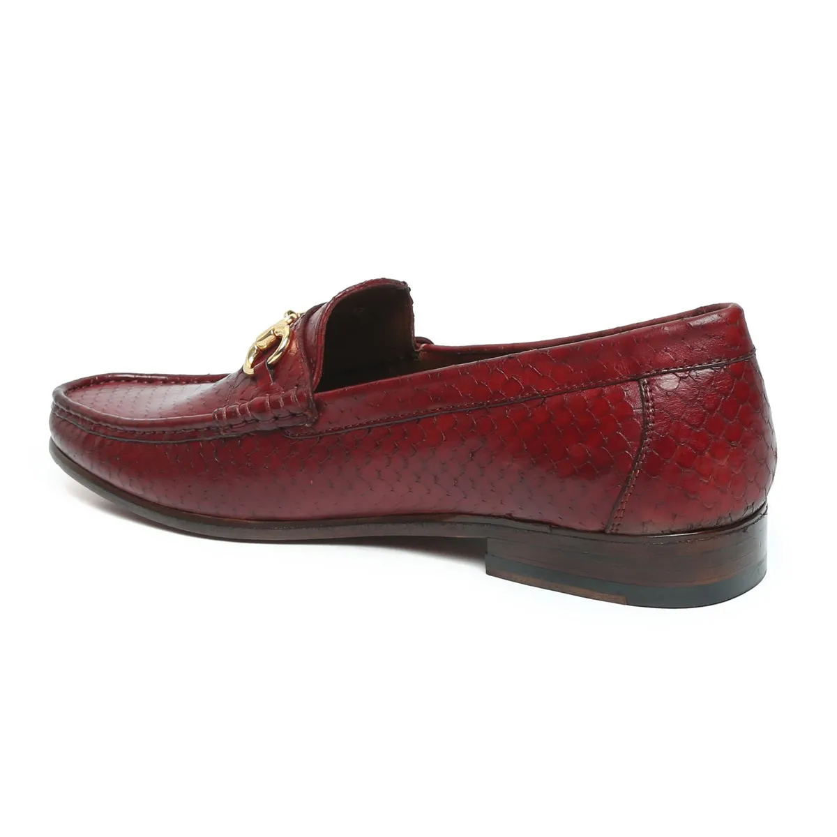 Wine Horsebit Snake Scales Leather Loafers with Leather Sole by Brune & Bareskin