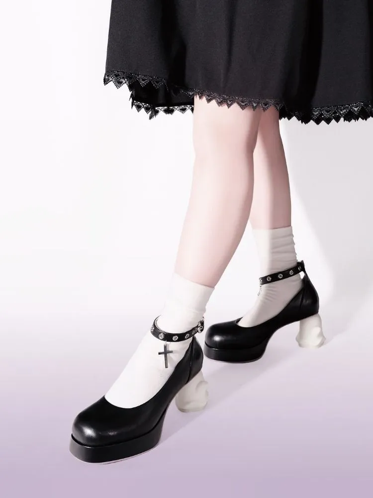 With Cross Ankle Strap Ghost Heel Pumps【s0000002546】