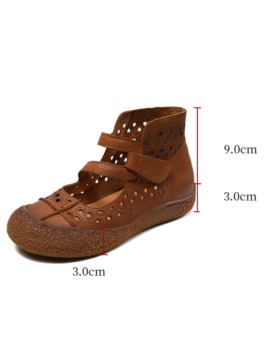 Women Summer Vintage Cutout Leather Flat Sandals SC1007