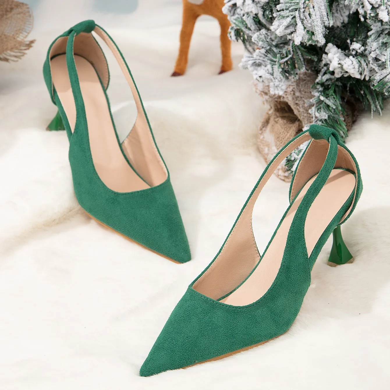 Women's High Heels Pointed Toe Slingback Pumps Suede Stiletto Heeled Shoes