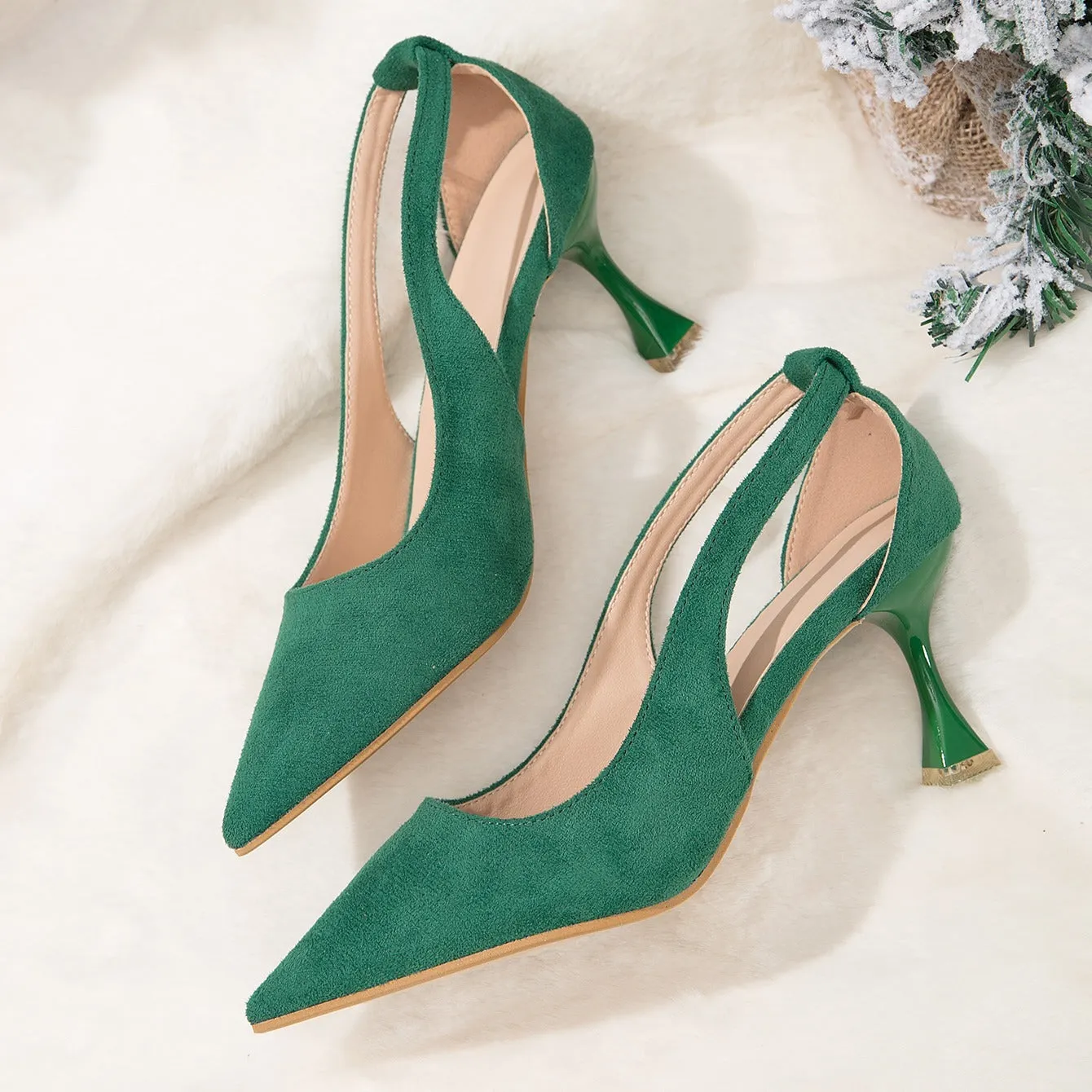 Women's High Heels Pointed Toe Slingback Pumps Suede Stiletto Heeled Shoes