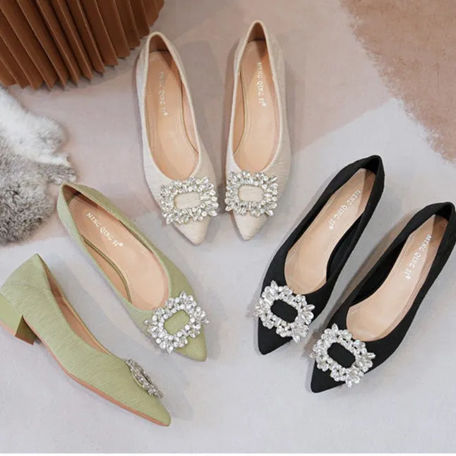 Womens Rhinestone Decor Point Toe Shoes