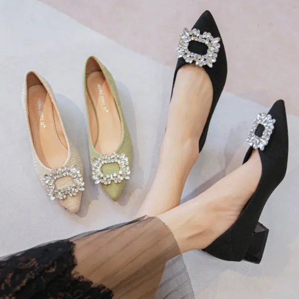 Womens Rhinestone Decor Point Toe Shoes