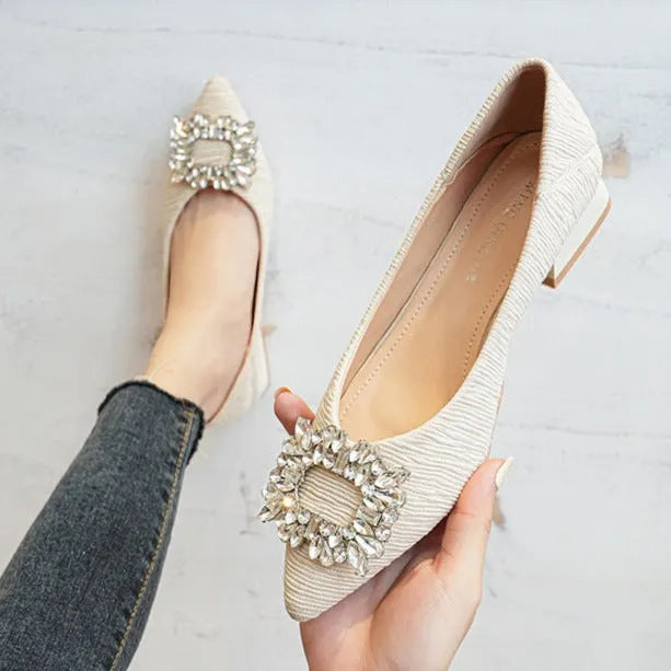 Womens Rhinestone Decor Point Toe Shoes