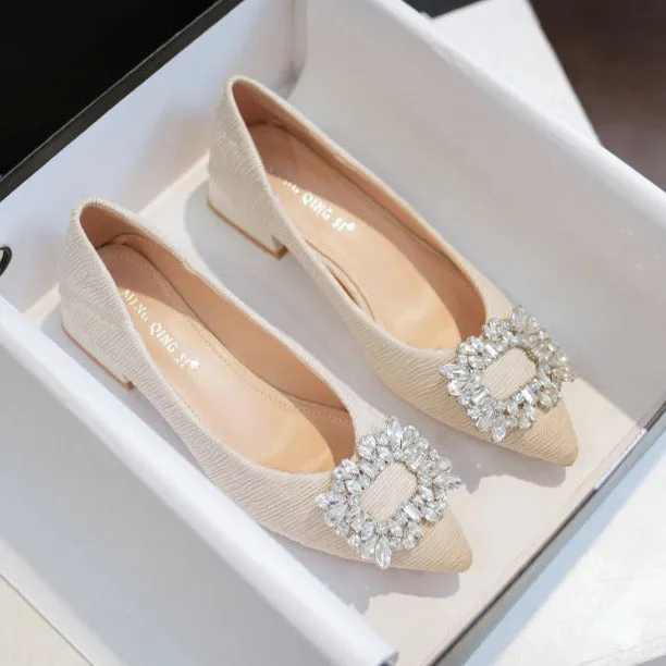 Womens Rhinestone Decor Point Toe Shoes