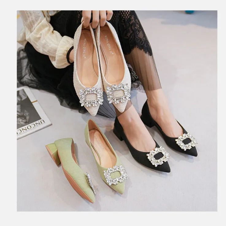 Womens Rhinestone Decor Point Toe Shoes