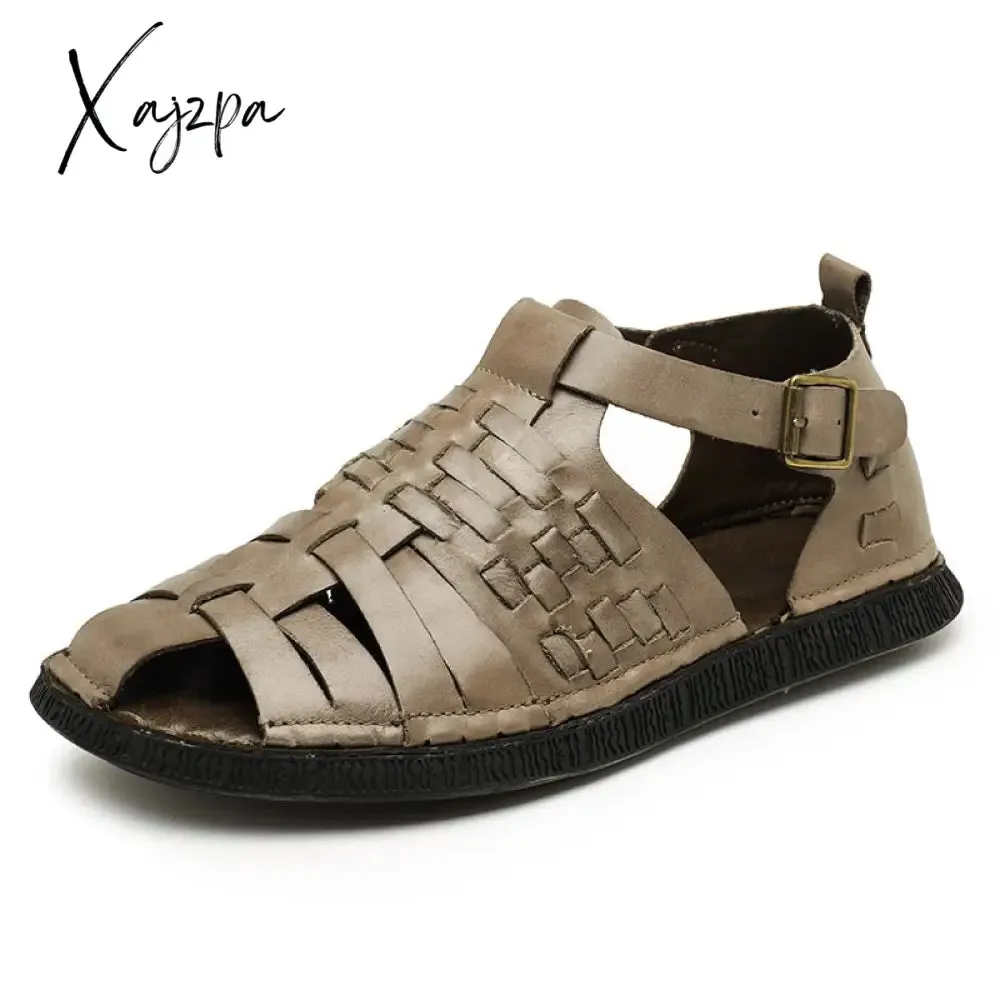 Xajzpa - Men's Summer Sandals Genuine Leather Gladiator Fashion Ankle Shoes Men Retro Flats Breathable Sandal Chaussures