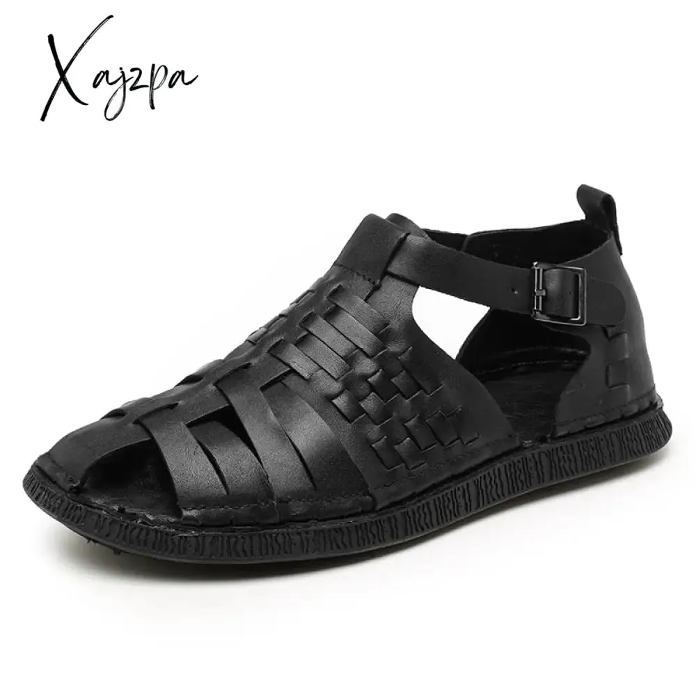 Xajzpa - Men's Summer Sandals Genuine Leather Gladiator Fashion Ankle Shoes Men Retro Flats Breathable Sandal Chaussures