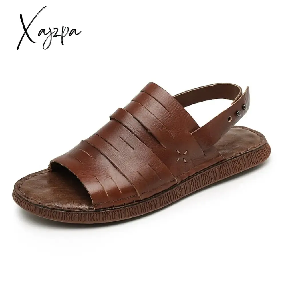 Xajzpa - Men's Summer Sandals Genuine Leather Gladiator Fashion Ankle Shoes Men Retro Flats Breathable Sandal Chaussures