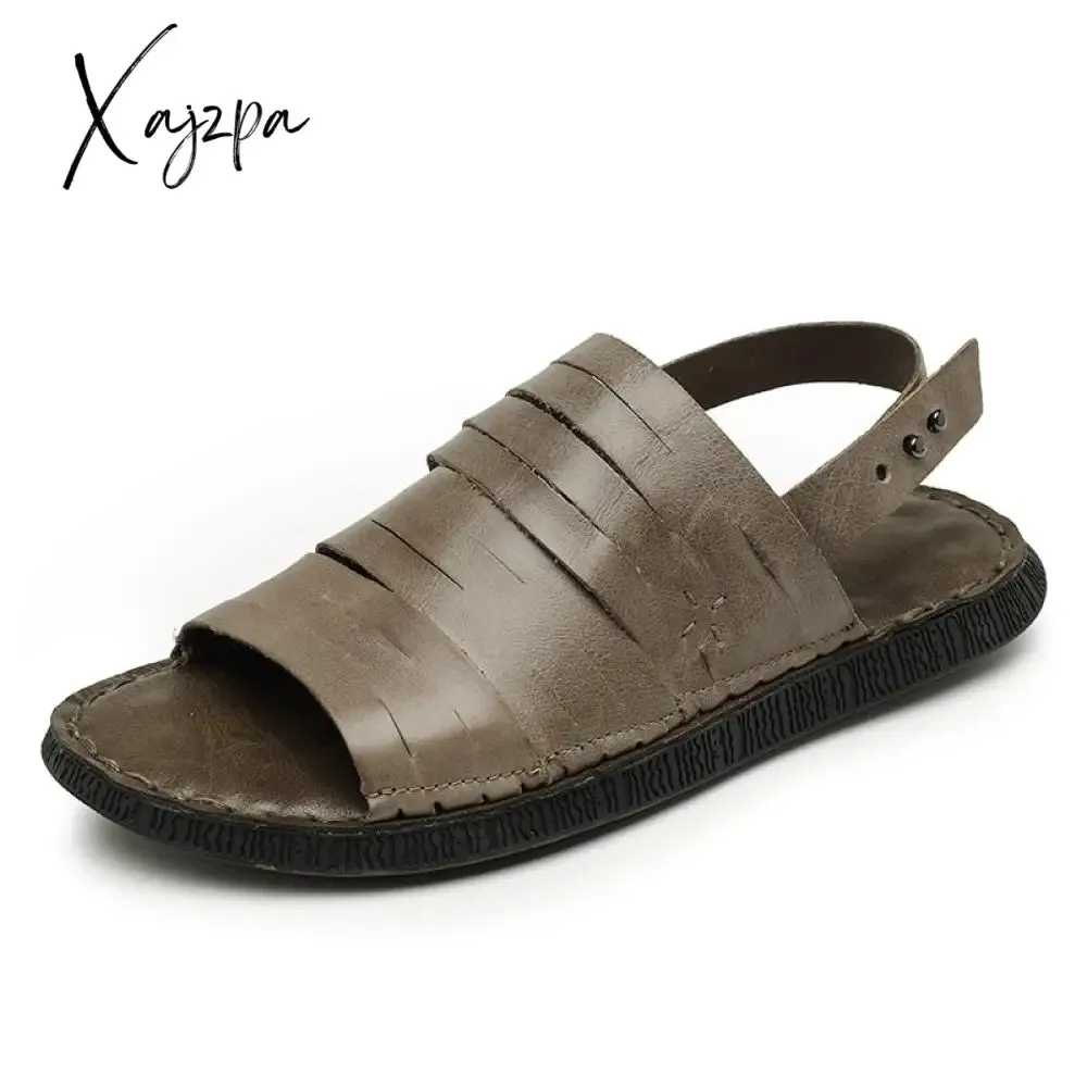 Xajzpa - Men's Summer Sandals Genuine Leather Gladiator Fashion Ankle Shoes Men Retro Flats Breathable Sandal Chaussures