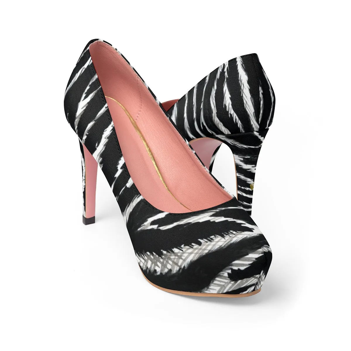 Zebra Black White Animal Stripe Print Designer Women's Platform Heels (US Size: 5-11)