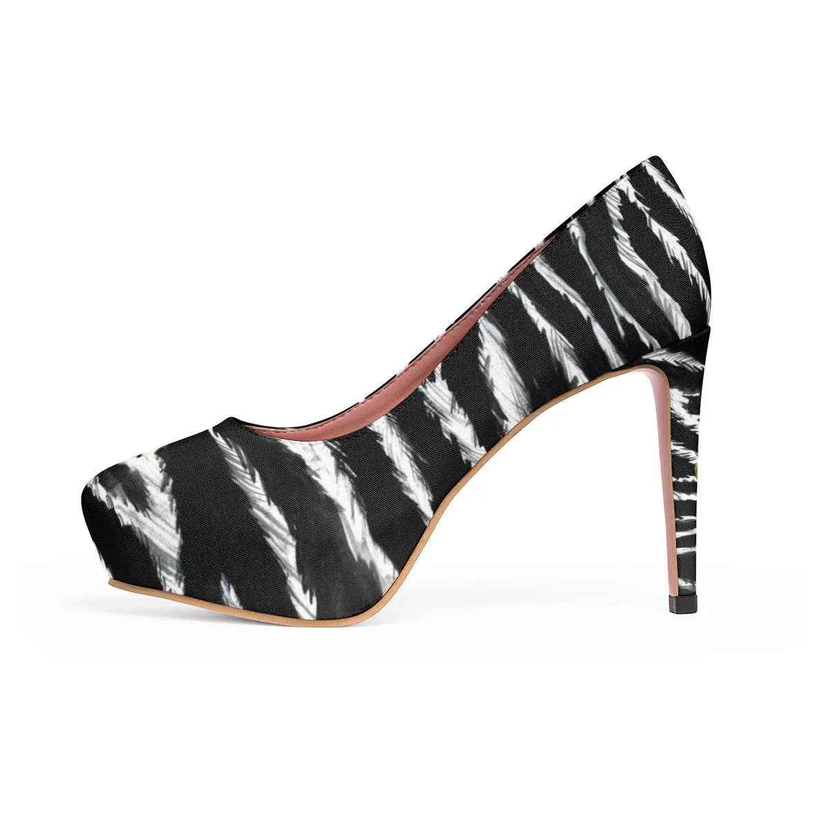 Zebra Black White Animal Stripe Print Designer Women's Platform Heels (US Size: 5-11)