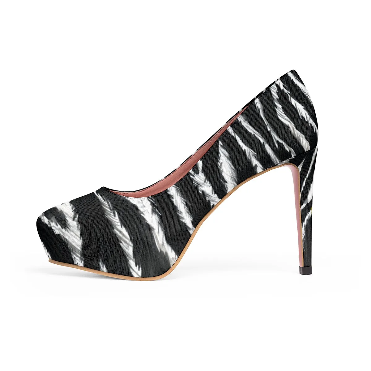 Zebra Black White Animal Stripe Print Designer Women's Platform Heels (US Size: 5-11)