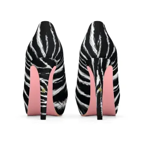 Zebra Black White Animal Stripe Print Designer Women's Platform Heels (US Size: 5-11)