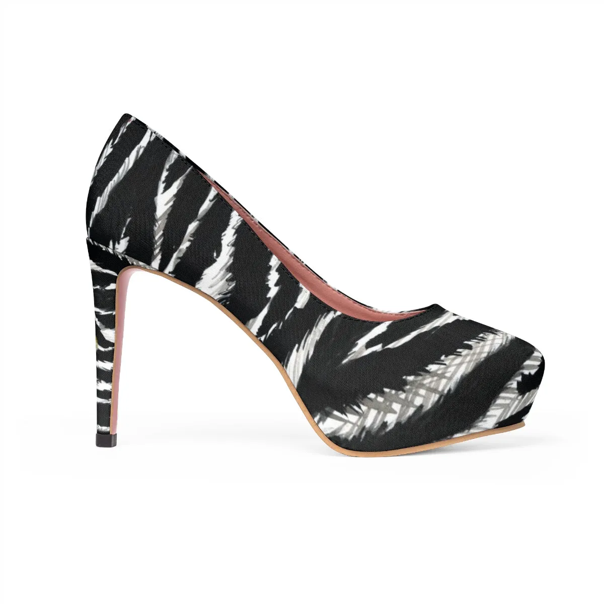 Zebra Black White Animal Stripe Print Designer Women's Platform Heels (US Size: 5-11)