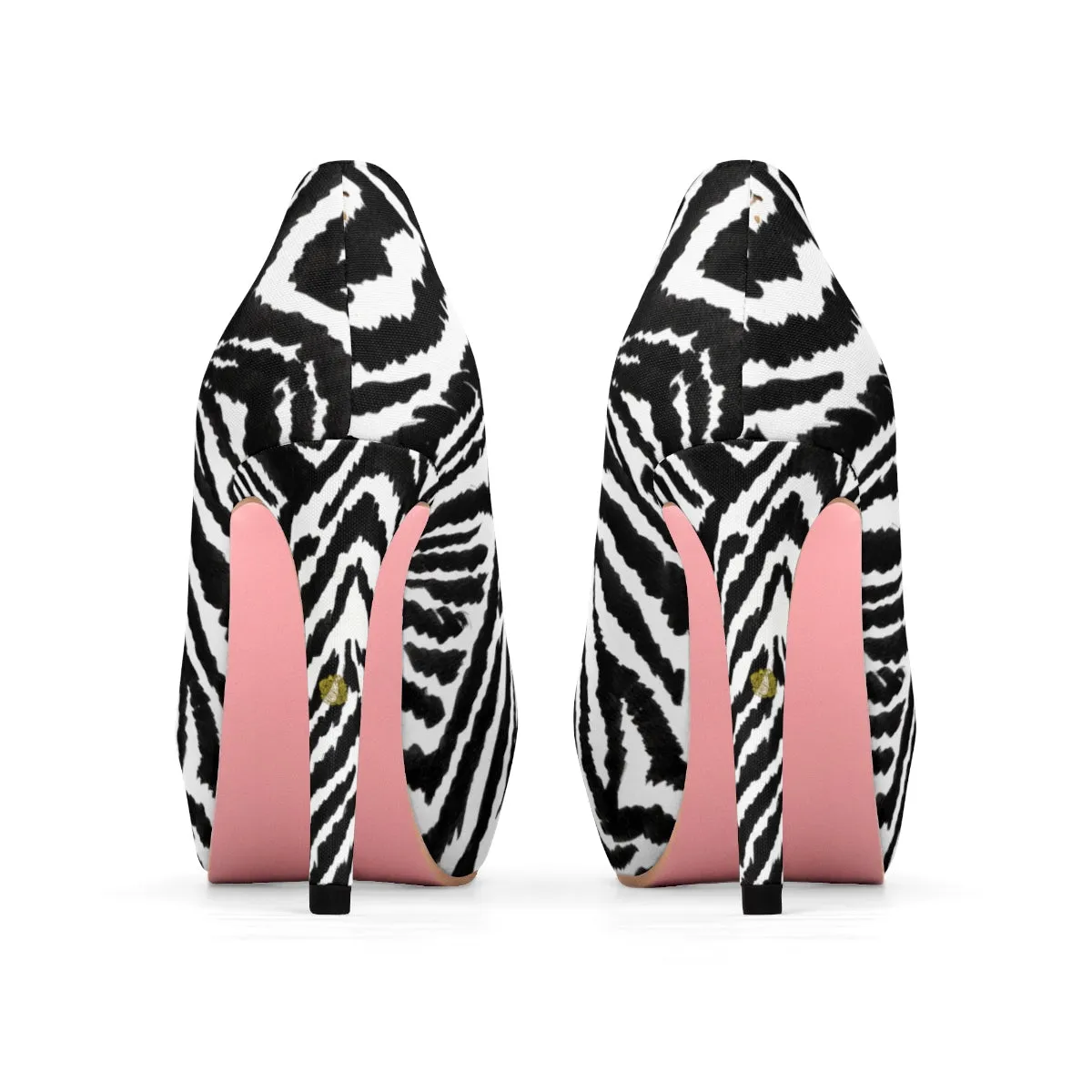 Zebra Print Women's Heels, Best Black White Stripe Animal Print 4 inch Platform Heels