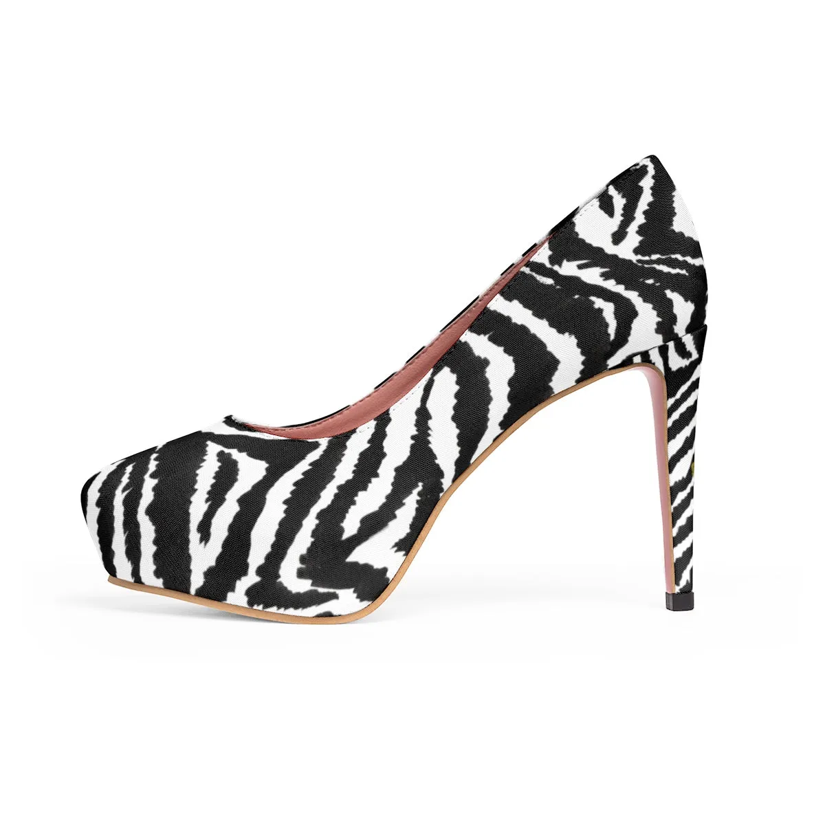 Zebra Print Women's Heels, Best Black White Stripe Animal Print 4 inch Platform Heels