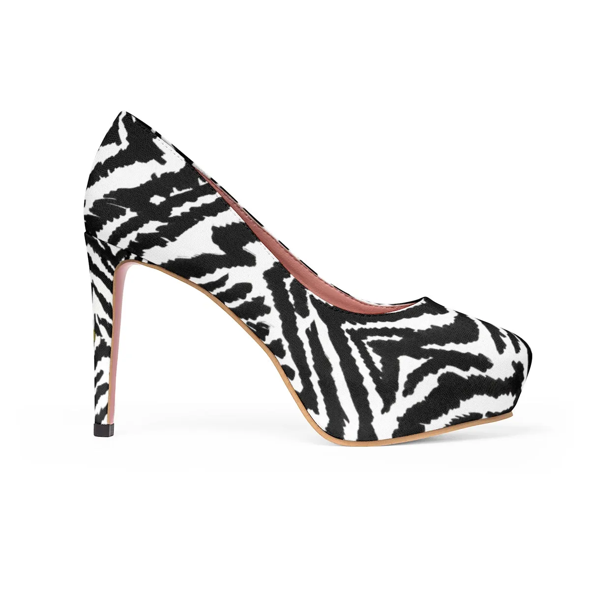 Zebra Print Women's Heels, Best Black White Stripe Animal Print 4 inch Platform Heels